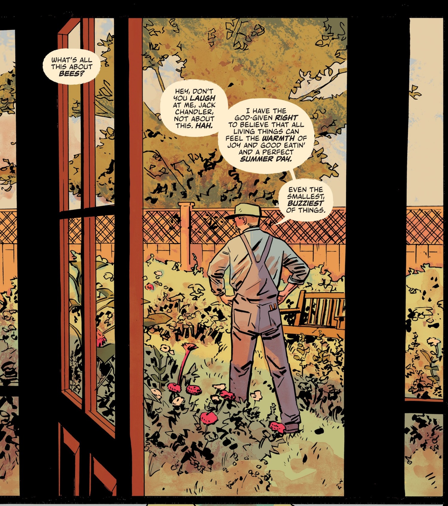 Luke stands smiling in a golden garden, surrounded by plants and warm sunlight.